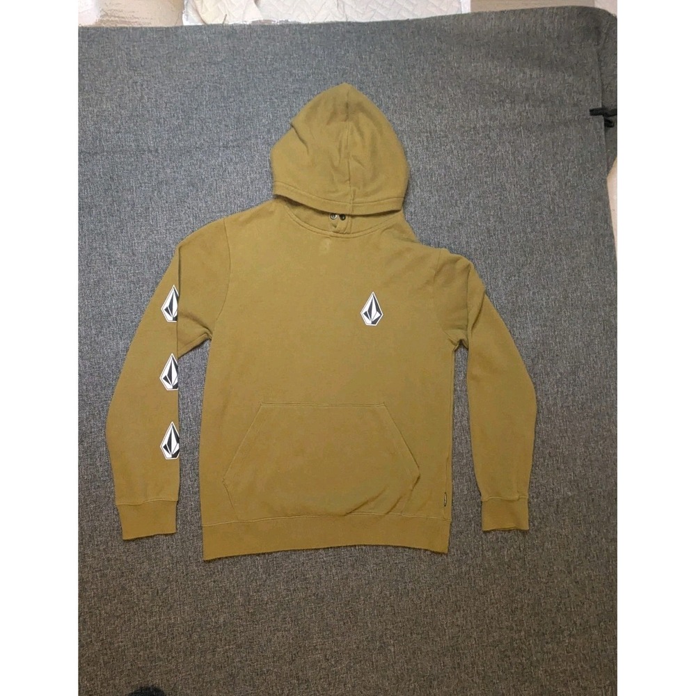 Y2K Volcom Pull Over Hoodie Logo Gold‎ Yellow Size Small Skate Grunge Sweatshirt